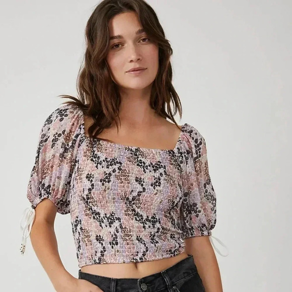 NWT Back on Top Smocked Floral Top By Free People Size: Xs - Picture 1 of 7